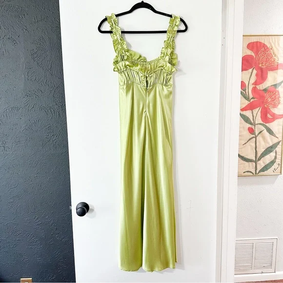 Reformation Erdem Silk Dress Midi Yucca Green Size Small - Picture 7 of 10